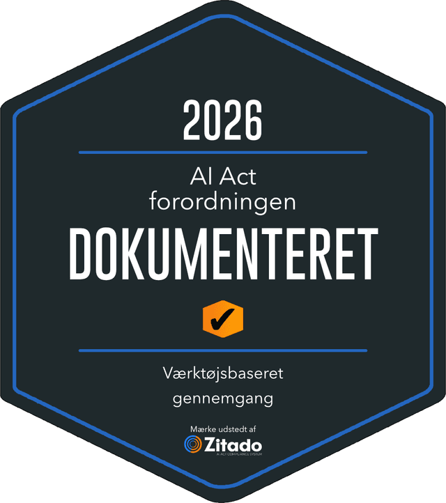 Ai Act DOKUMENTERET-badge udstedt af Zitado