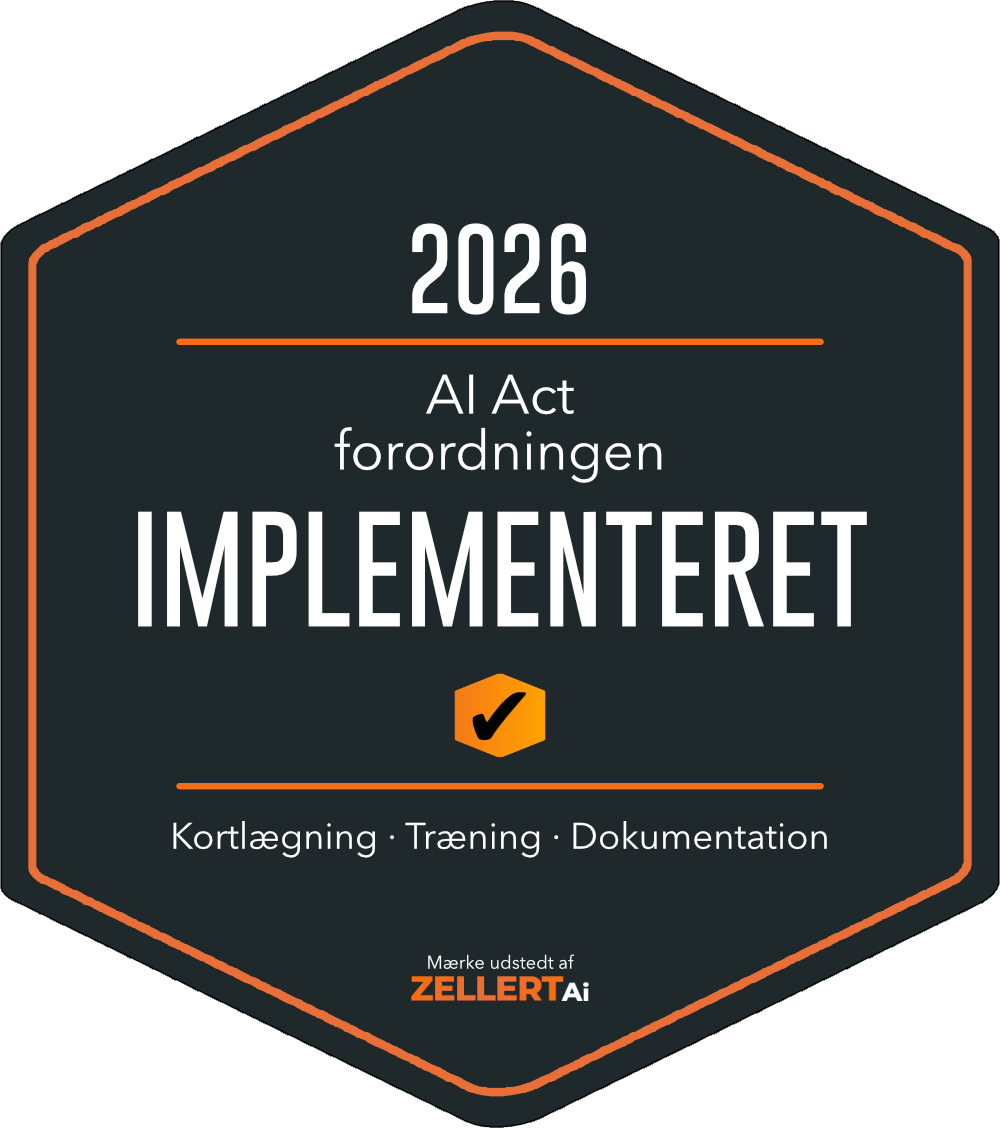 Ai Act IMPLEMENTERET badge fra ZELLERT Ai